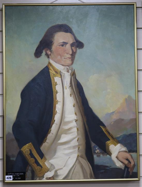 Van Jones, oil on board, Portrait of Captain James Cook (1728-1779), 80 x 60cm